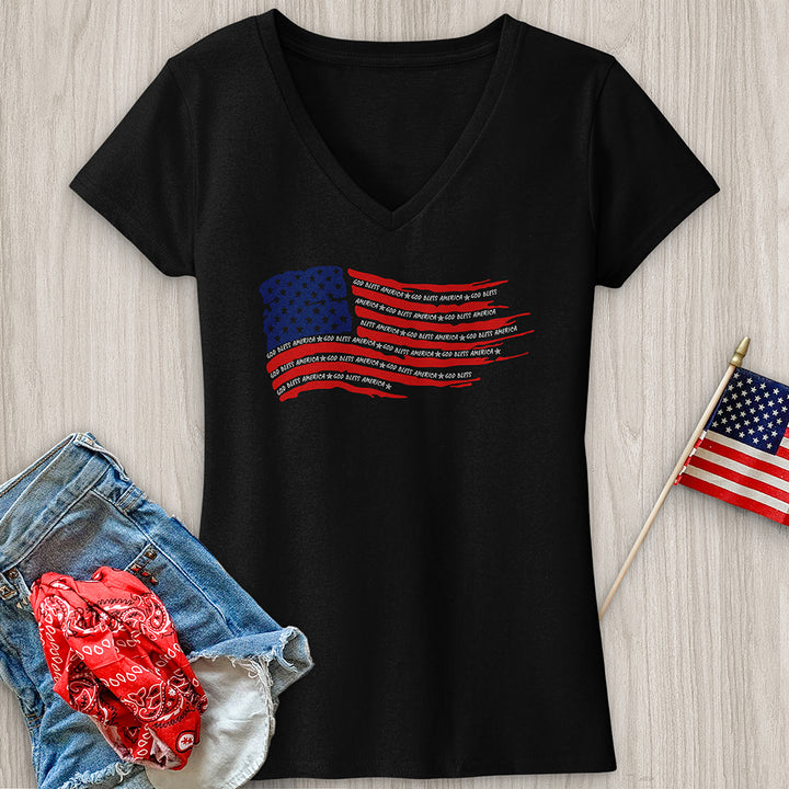 God Bless Word Flag V-Neck Tee