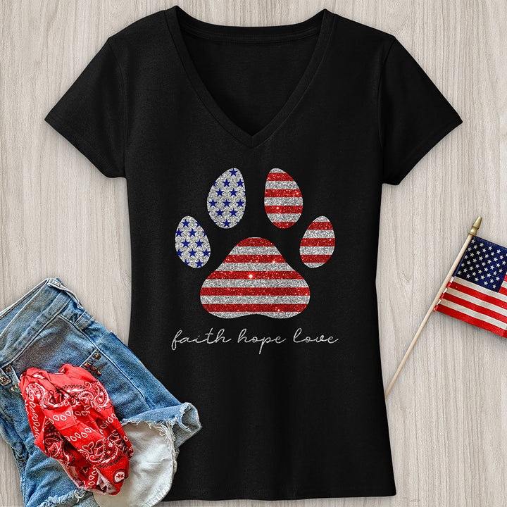 American Faith Paw Print V-Neck Tee