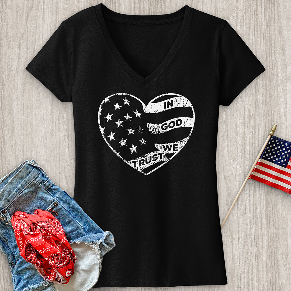 In God We Trust Faded Heart V-Neck Tee