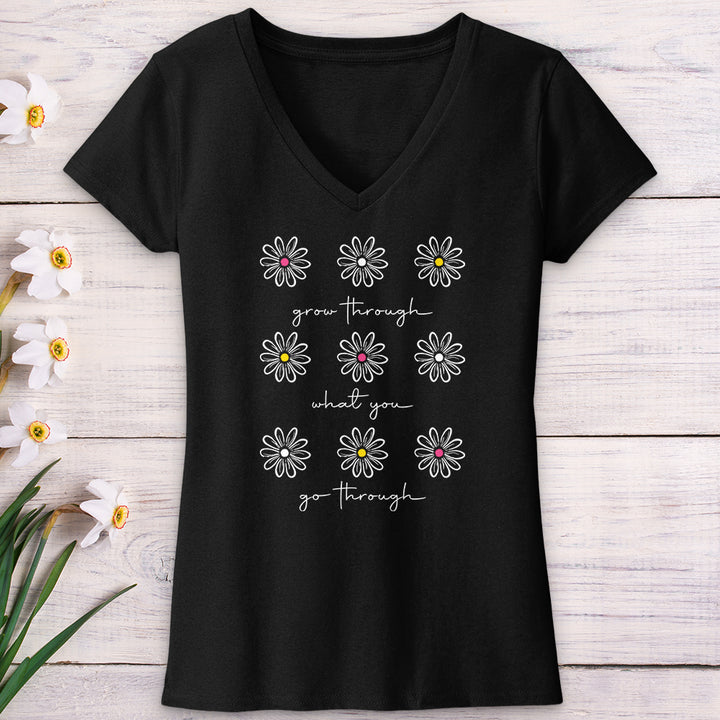 Grow Through White Daisies V-Neck Tee