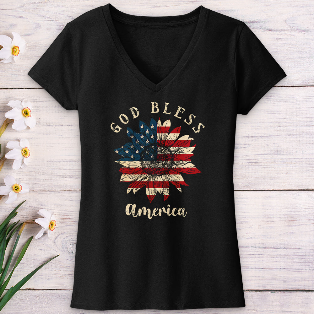 God Bless Sunflower V-Neck Tee