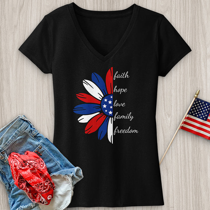 Faith Family Freedom Daisy V-Neck Tee