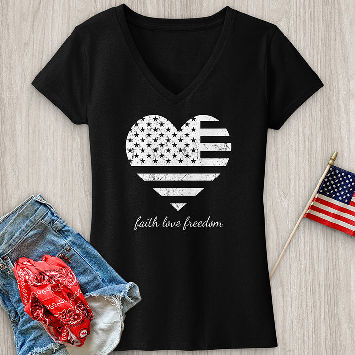 Faith Love Freedom Heart V-Neck Tee