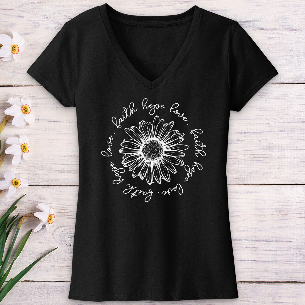 Faith Hope Love White Flower V-Neck Tee