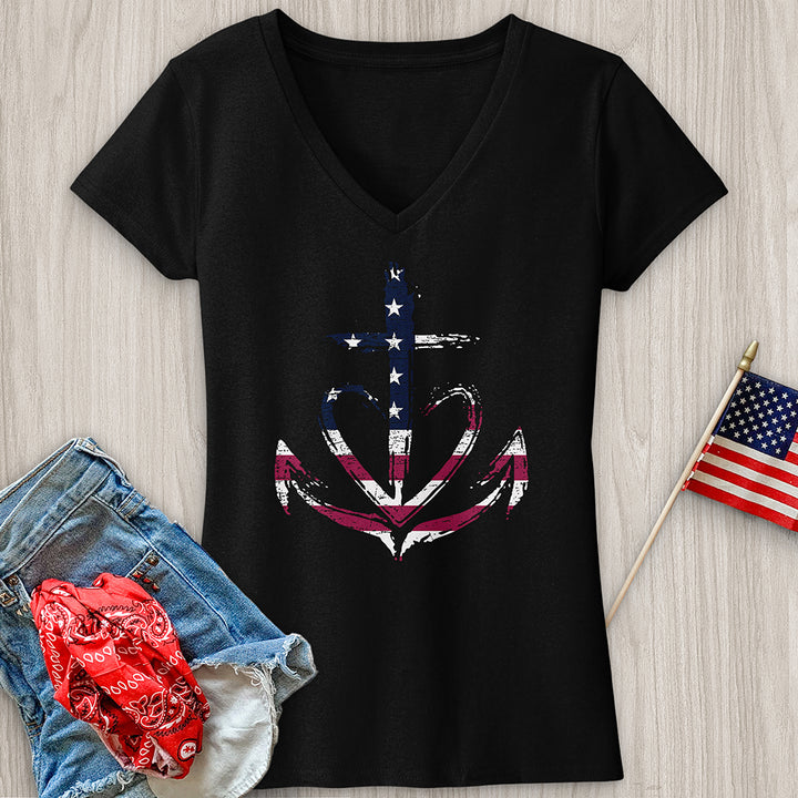 Flag Heart V-Neck Tee