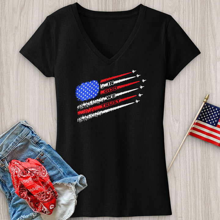 In God We Trust Jet Flag V-Neck Tee