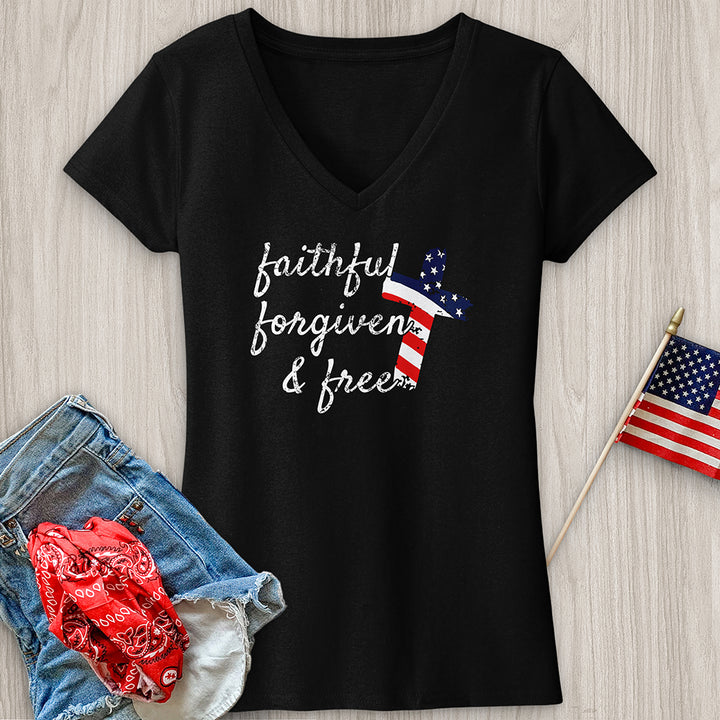 Faithful Stripes Flag V-Neck Tee