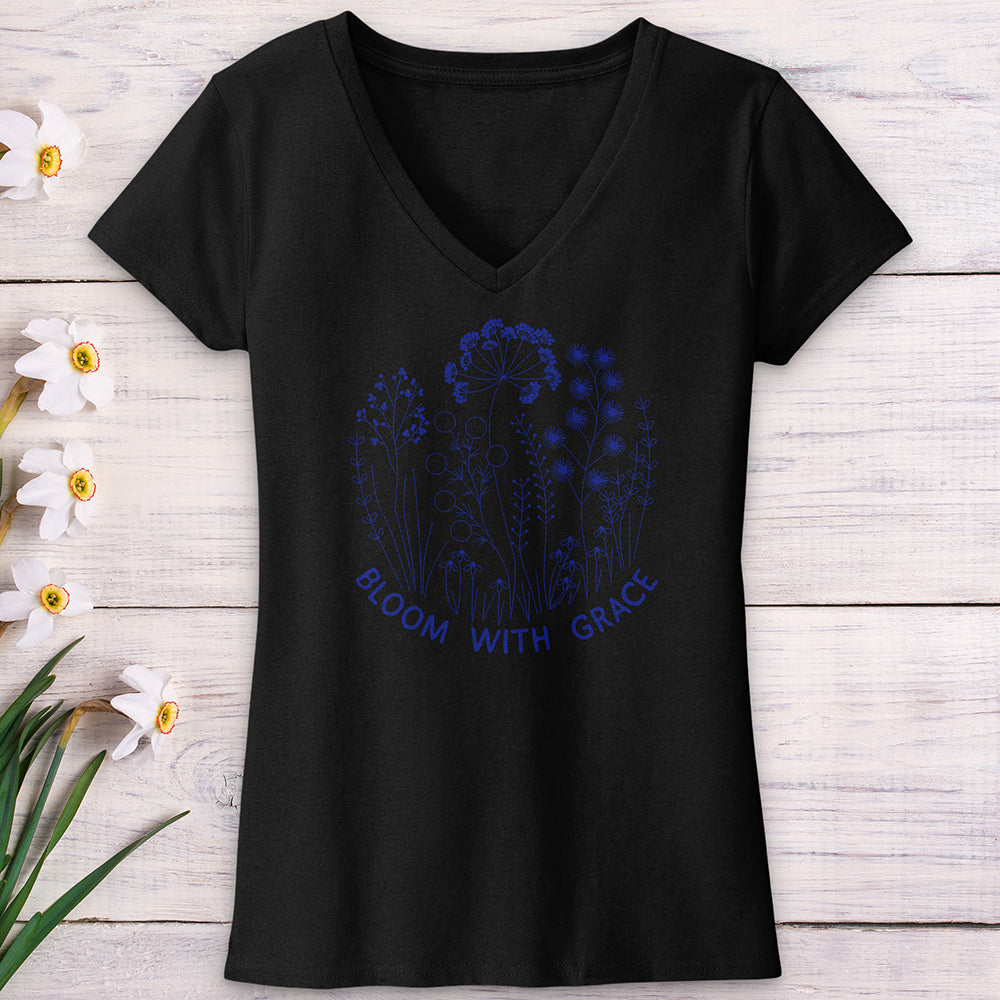 Bloom With Grace Royal Flowers V-Neck Tee