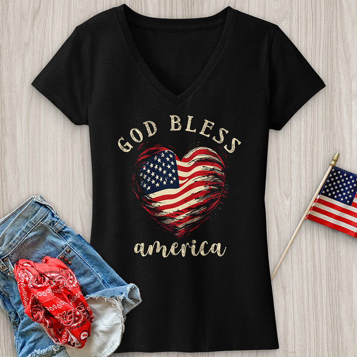 God Bless Waving Flag V-Neck Tee