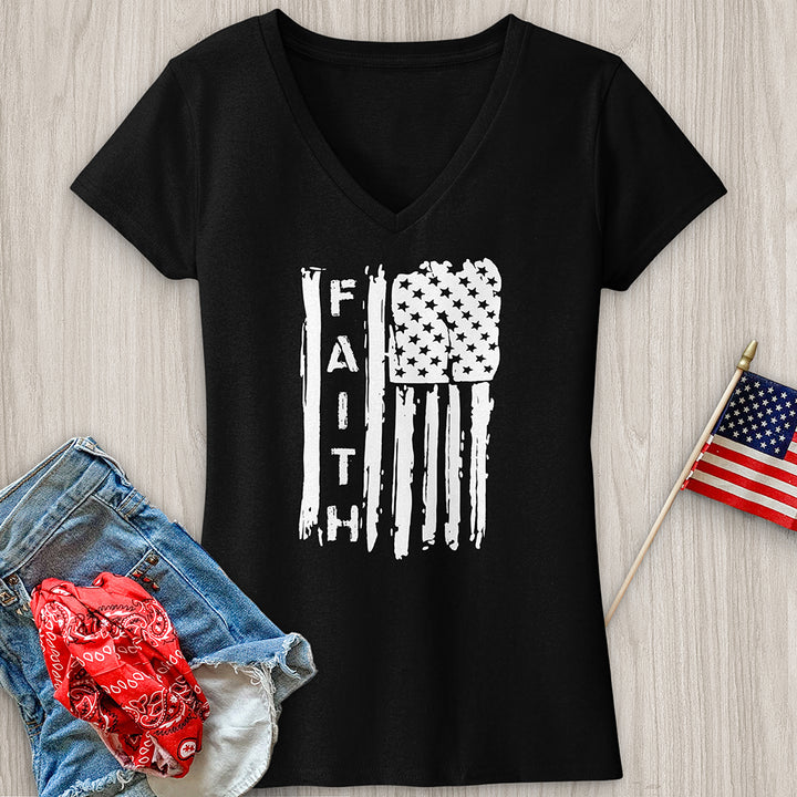 Distressed Faith Flag V-Neck Tee