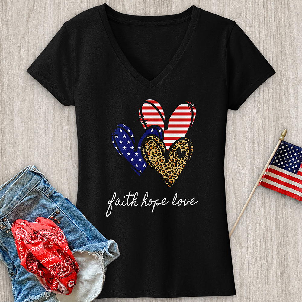 Faith Hope Love Pattern Hearts V-Neck Tee