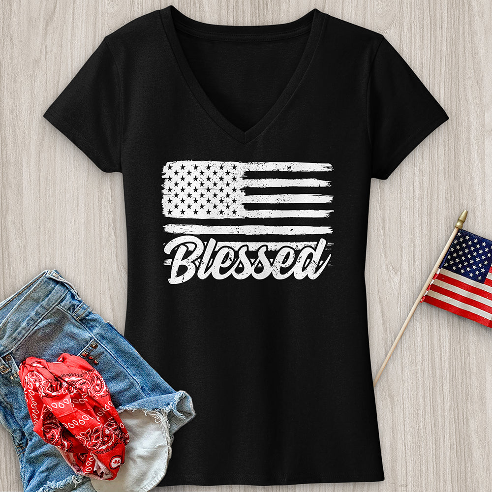 Blessed Flag V-Neck Tee