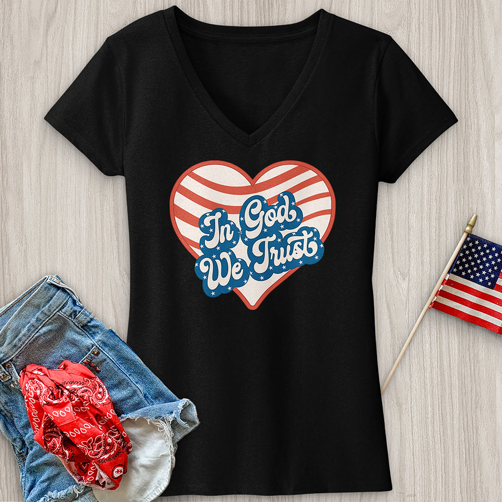 In God We Trust Wavy Heart V-Neck Tee