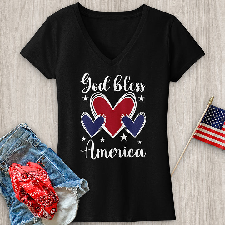 God Bless Hearts V-Neck Tee