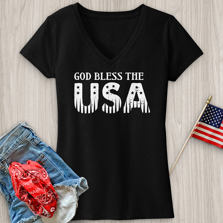 USA Stripes V-Neck Tee