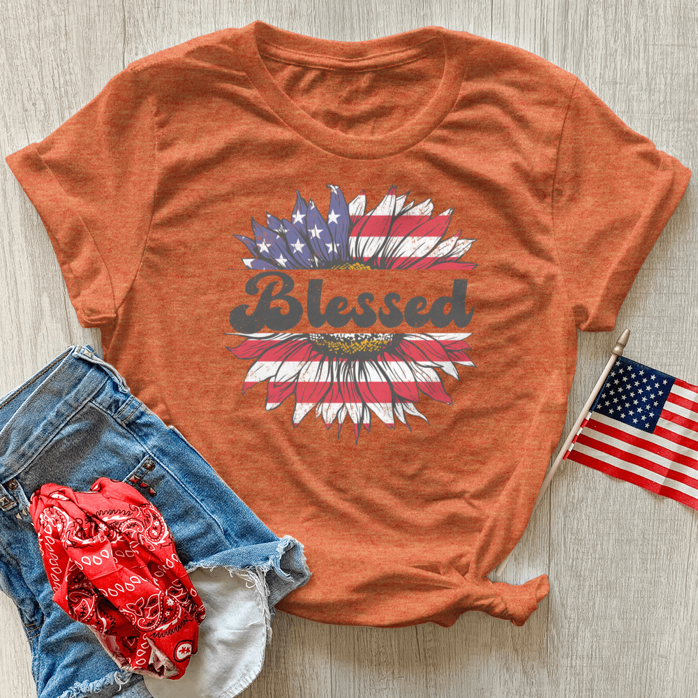 Blessed American Sunflower Heathered Tee