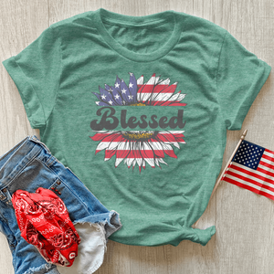 Blessed American Sunflower Heathered Tee