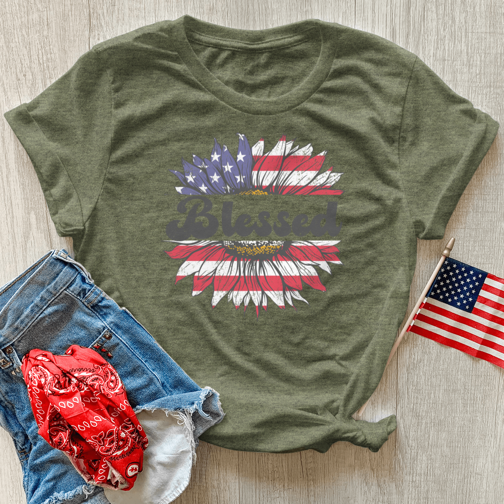 Blessed American Sunflower Heathered Tee