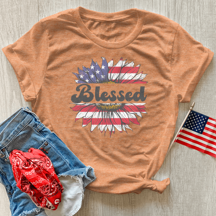 Blessed American Sunflower Heathered Tee