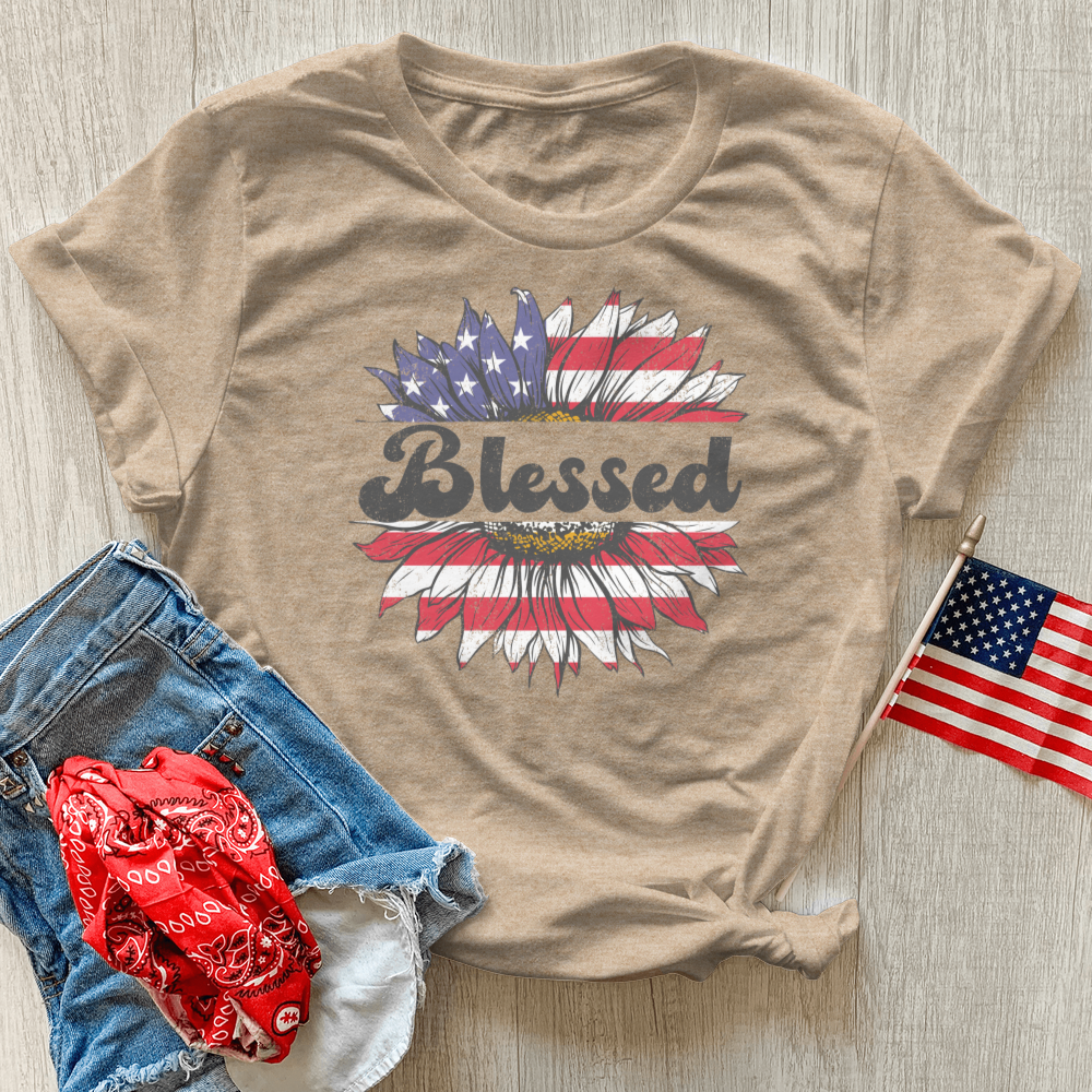 Blessed American Sunflower Heathered Tee