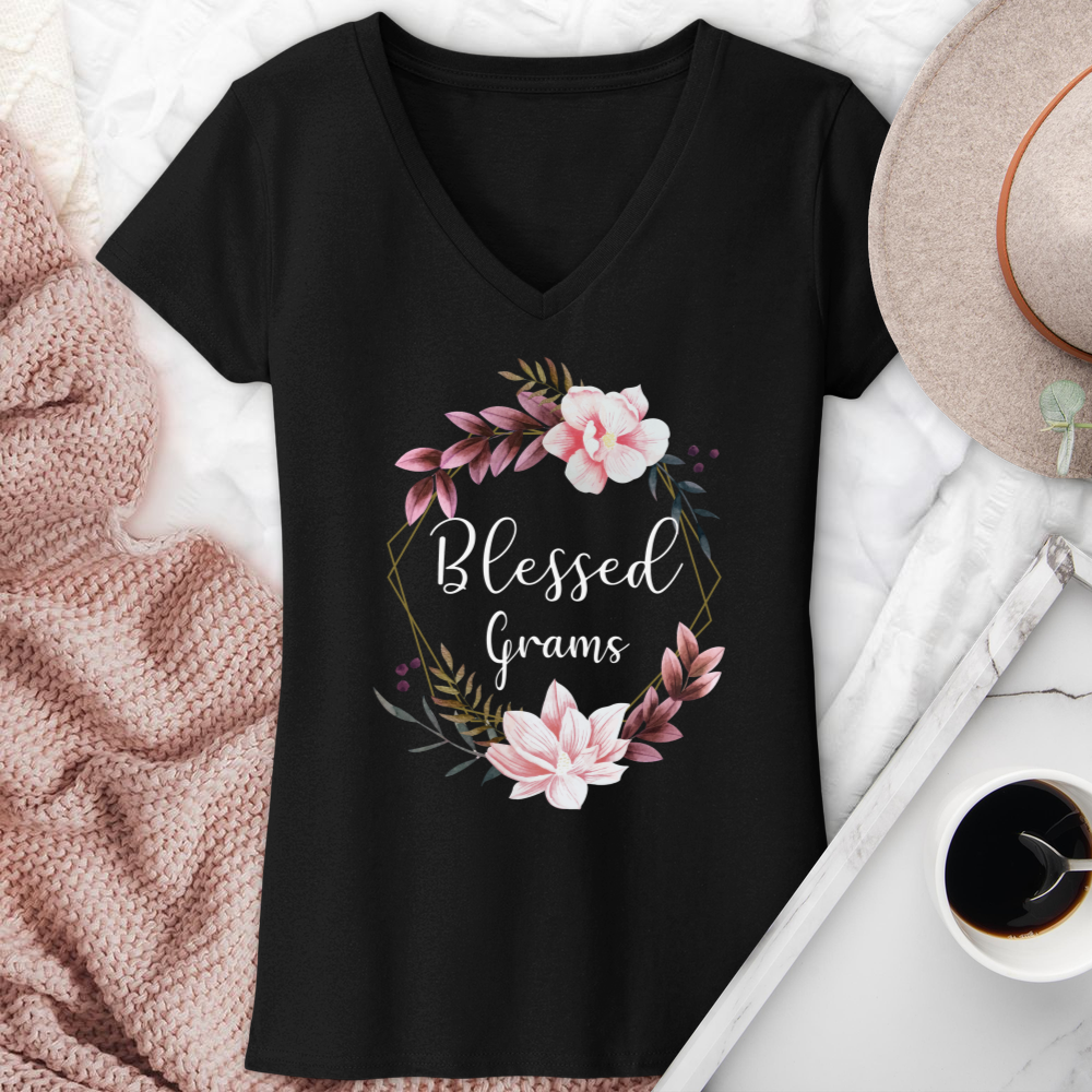 Blessed Grams V-Neck Tee