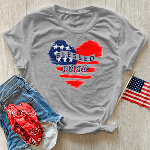 Blessed Mama USA Heart Heathered Tee