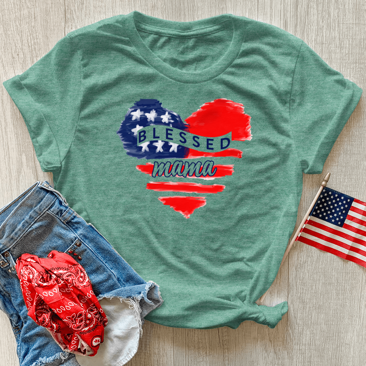 Blessed Mama USA Heart Heathered Tee