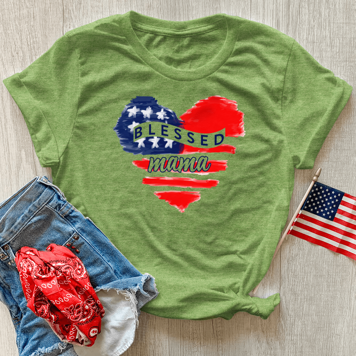 Blessed Mama USA Heart Heathered Tee