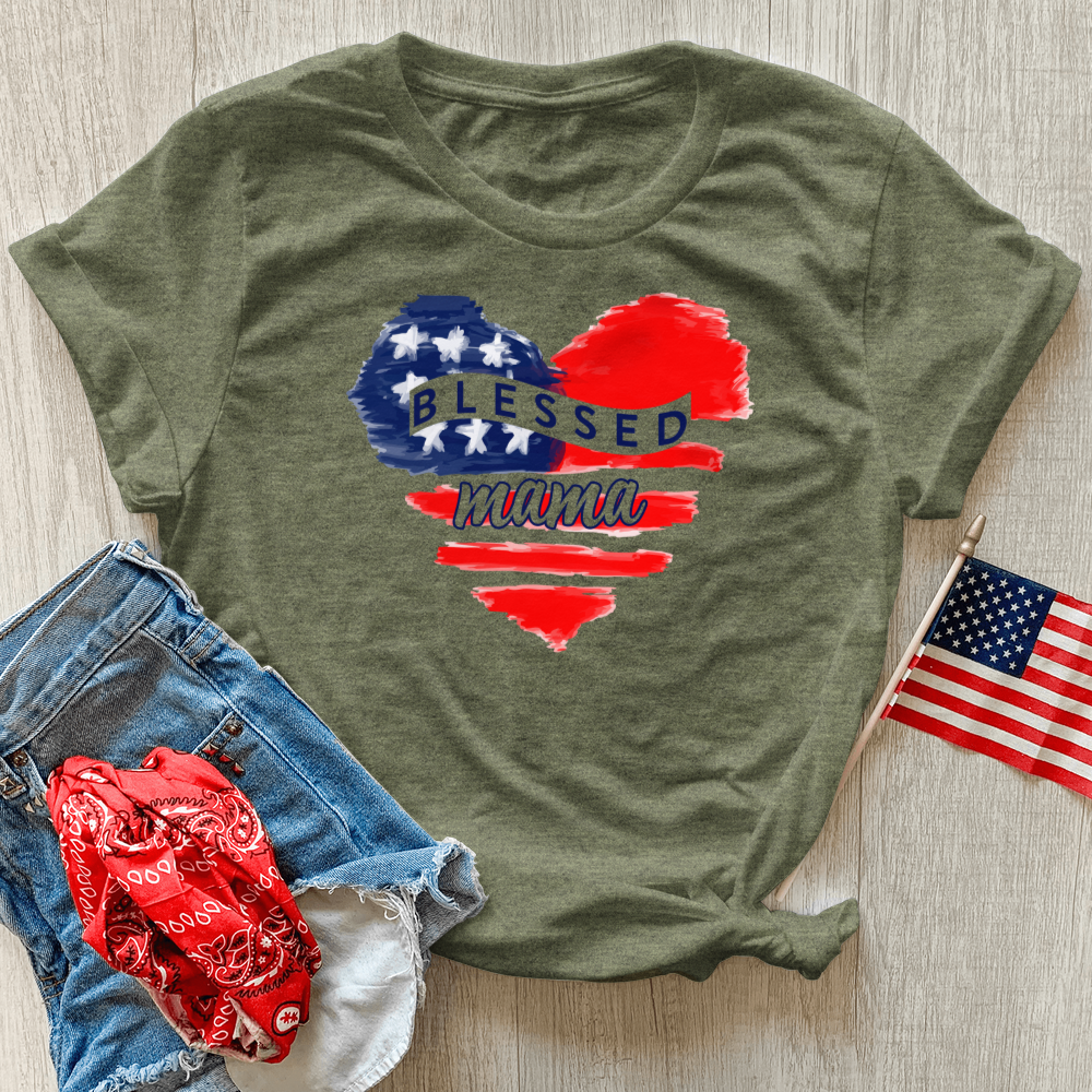 Blessed Mama USA Heart Heathered Tee