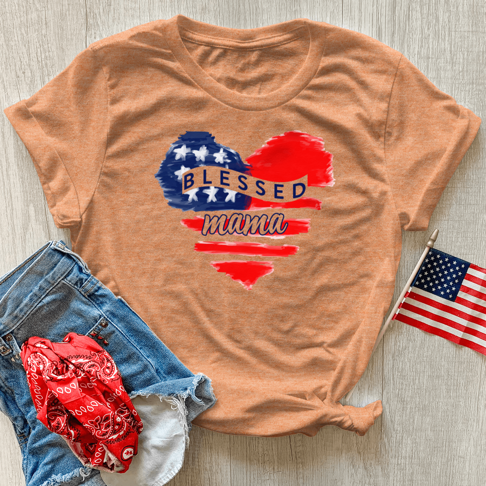 Blessed Mama USA Heart Heathered Tee