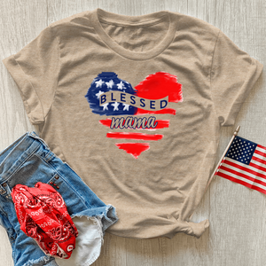 Blessed Mama USA Heart Heathered Tee