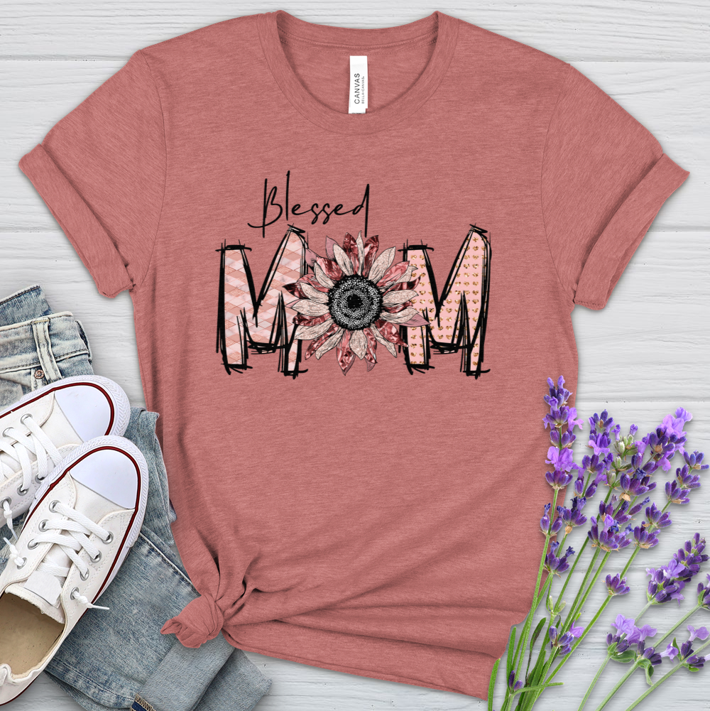 Blessed Mom Pink Heathered Tee