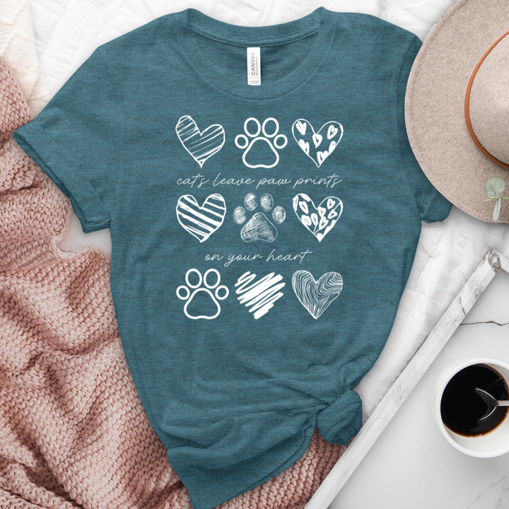 Cat's Leave Paw Prints Heathered Tee