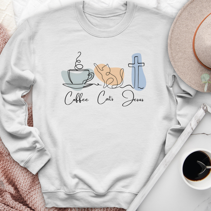 Coffee Cats Jesus Crewneck