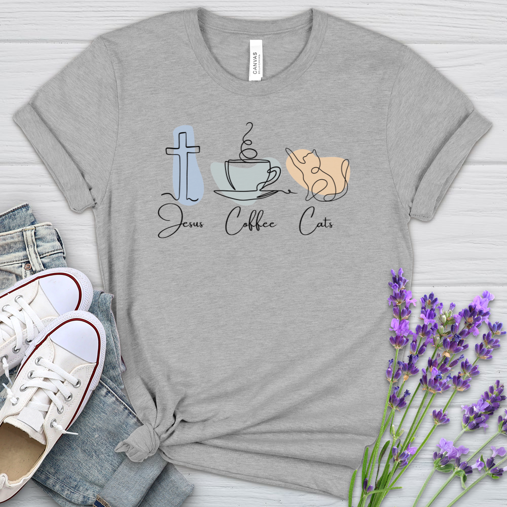 Jesus Coffee Cats Heathered Tee