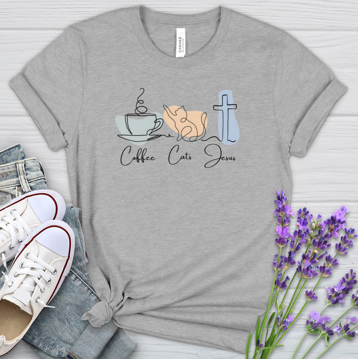 Coffee Cats Jesus Heathered Tee