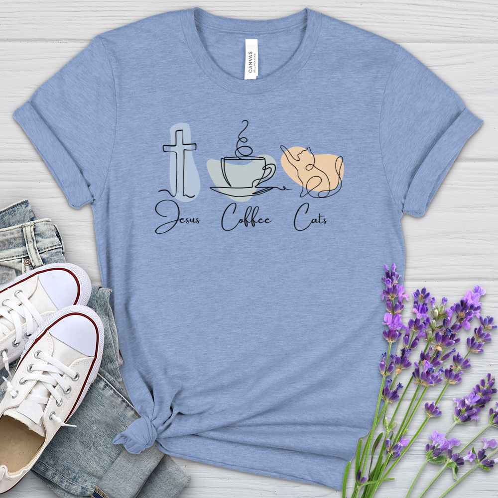 Jesus Coffee Cats Heathered Tee