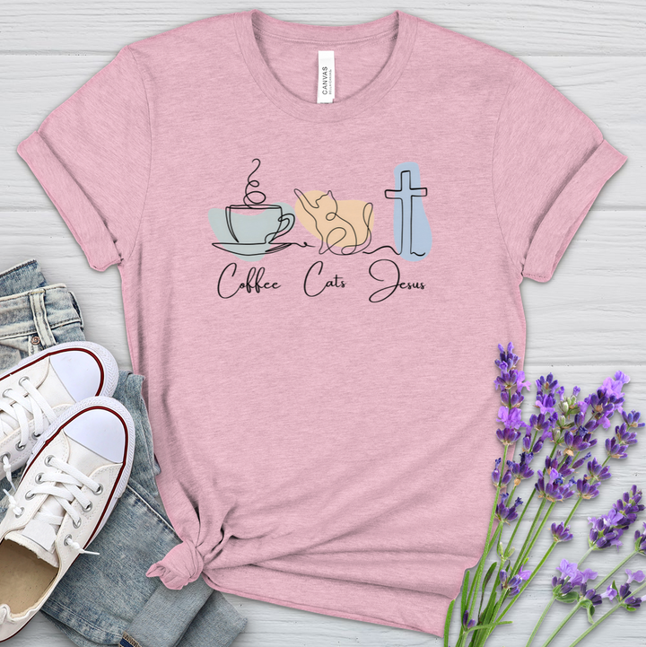 Coffee Cats Jesus Heathered Tee