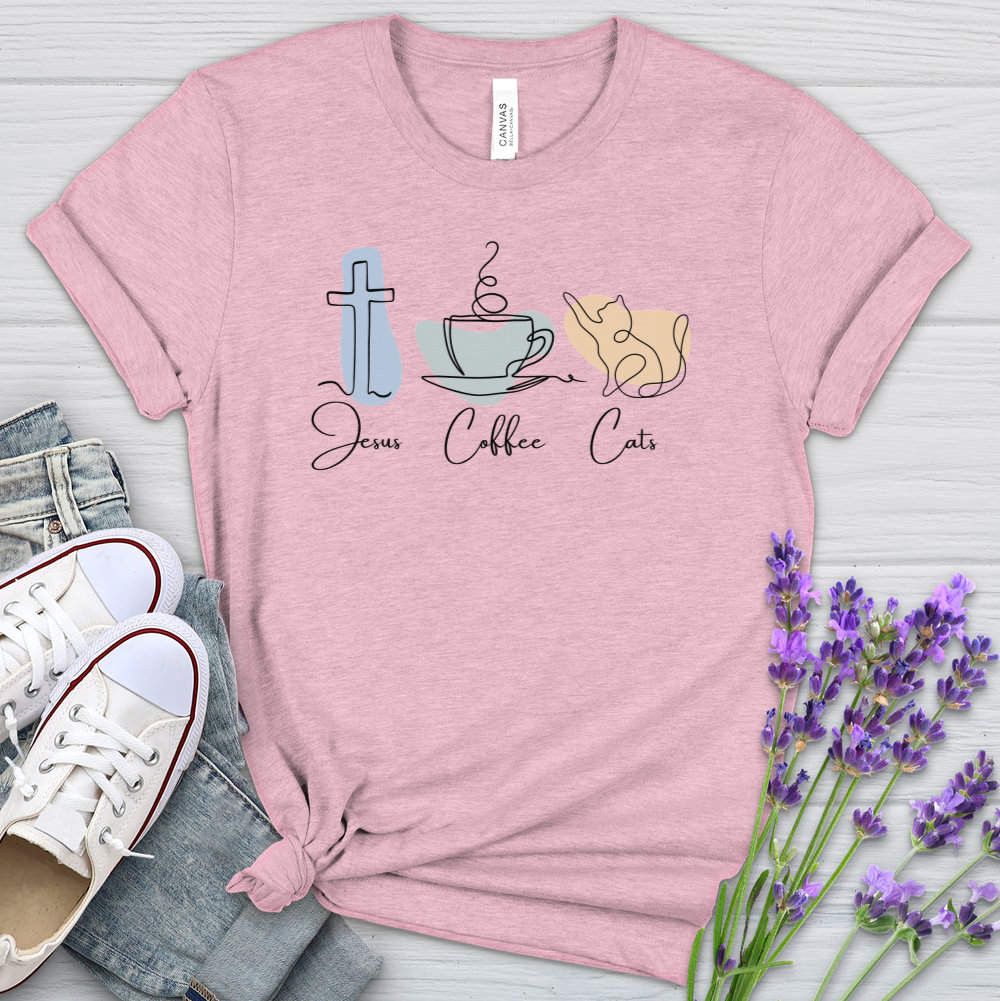 Jesus Coffee Cats Heathered Tee