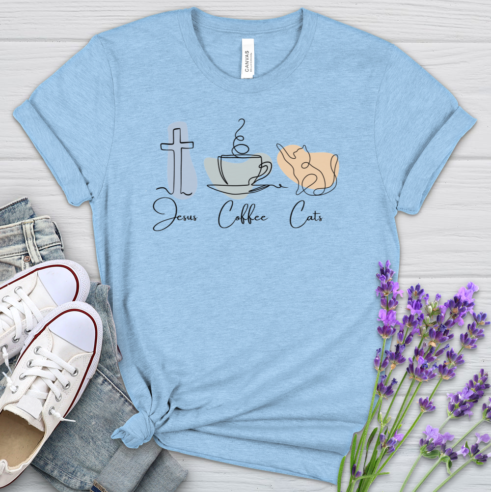 Jesus Coffee Cats Heathered Tee