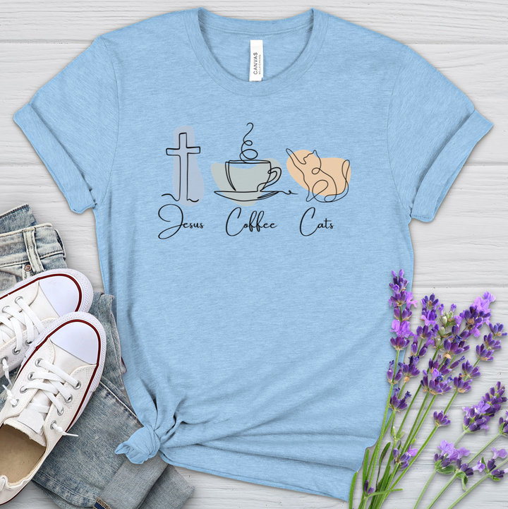 Jesus Coffee Cats Heathered Tee