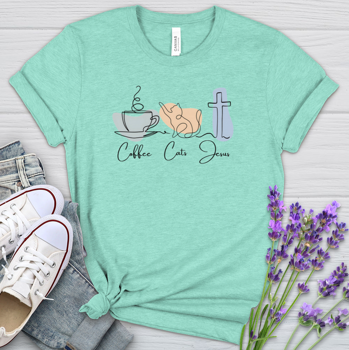 Coffee Cats Jesus Heathered Tee