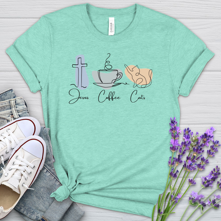 Jesus Coffee Cats Heathered Tee