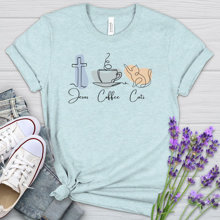 Jesus Coffee Cats Heathered Tee