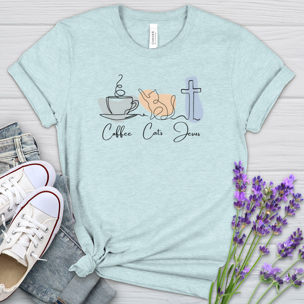 Coffee Cats Jesus Heathered Tee