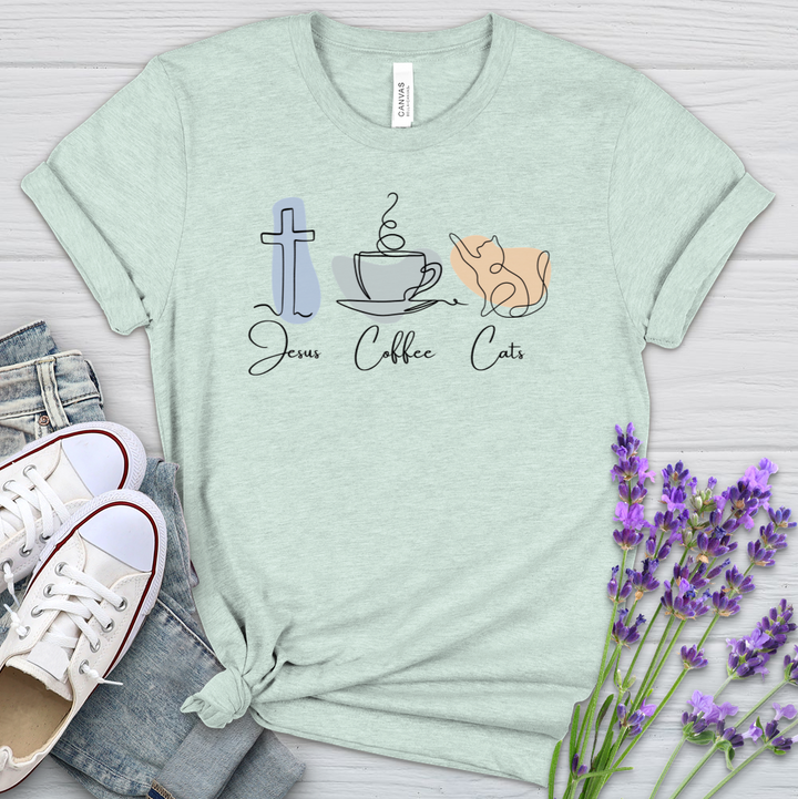 Jesus Coffee Cats Heathered Tee