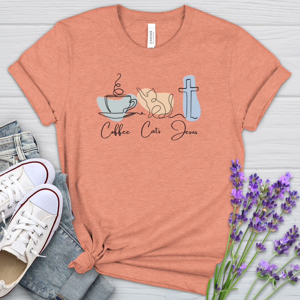 Coffee Cats Jesus Heathered Tee