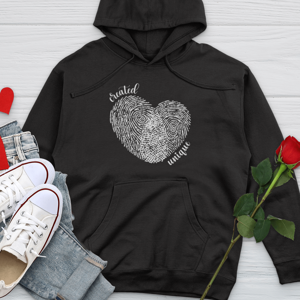 Created Unique Fingerprint Heart Midweight Hooded Sweatshirt