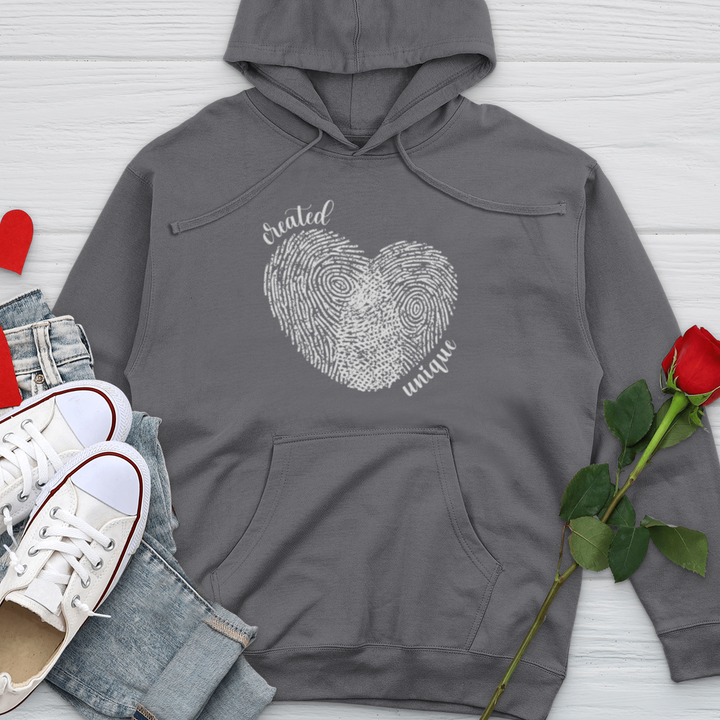 Created Unique Fingerprint Heart Midweight Hooded Sweatshirt