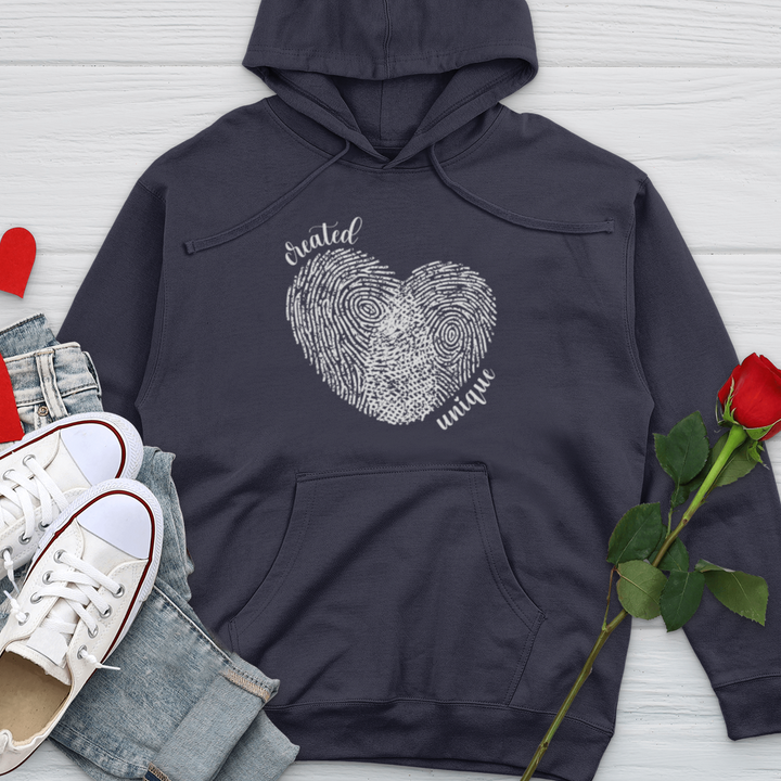 Created Unique Fingerprint Heart Midweight Hooded Sweatshirt